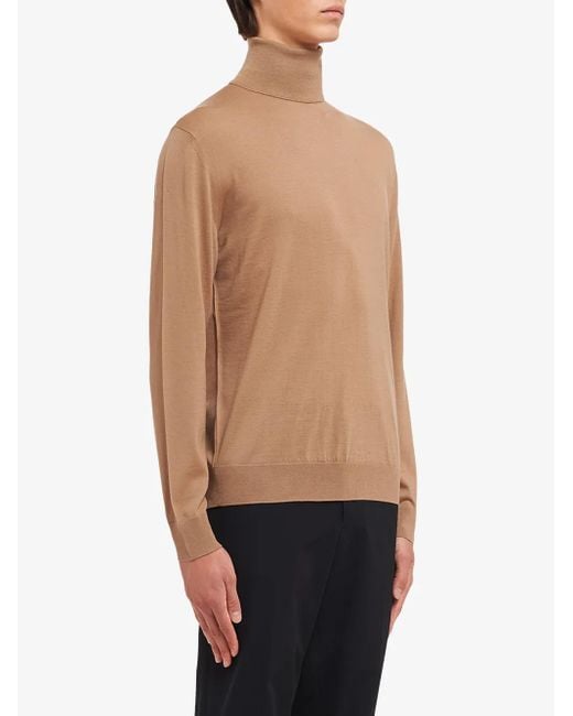 Prada Brown Virgin Wool High-Neck Jumper for men