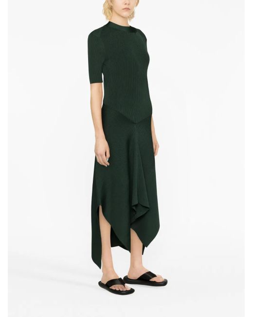 Stella McCartney Green Asymmetric Ribbed-Knit Dress
