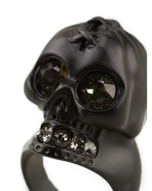 McQueen Black Crystal-Embellished Ring