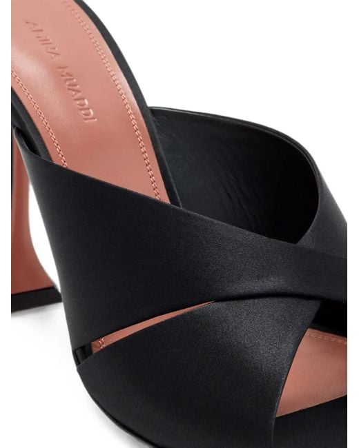AMINA MUADDI Black Salma Criss-Cross Satin Mules