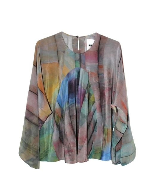 Anntian Brown Printed Silk Blouse