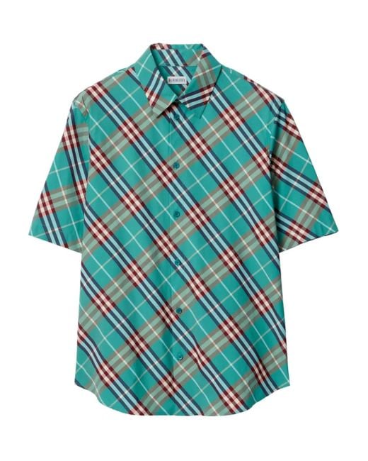 Burberry Blue Check Short-Sleeve Shirt for men