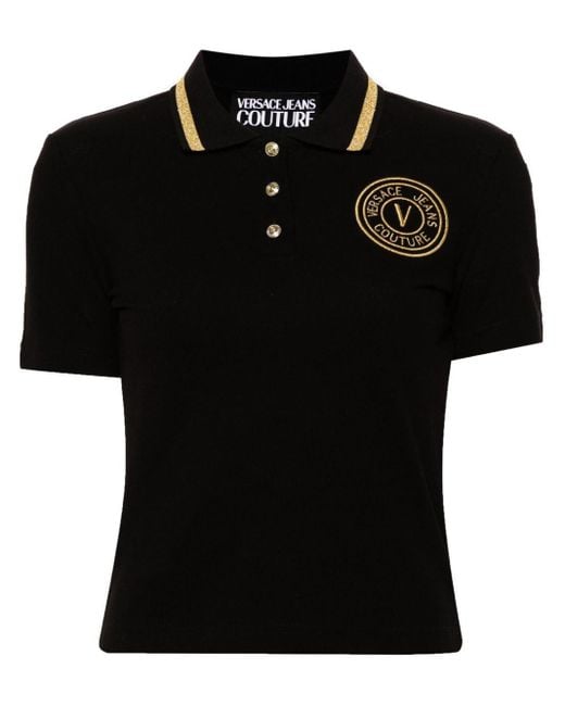 Versace Black Pikee-Poloshirt mit V-Emblem