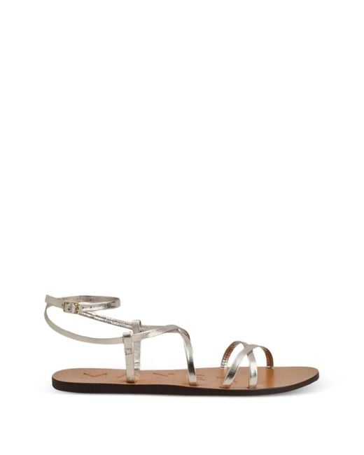 Manebí White Metallic Ankle-Strap Flat Sandals