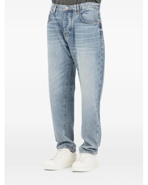 ARMANI EXCHANGE Blue Faded-Effect Straight-Leg Jeans for men