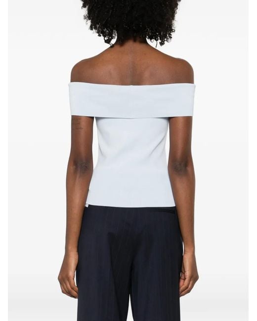 Maje White Bardot Rib Knit Top