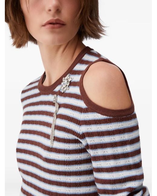 Liu Jo White Striped Cut-Out Sweater