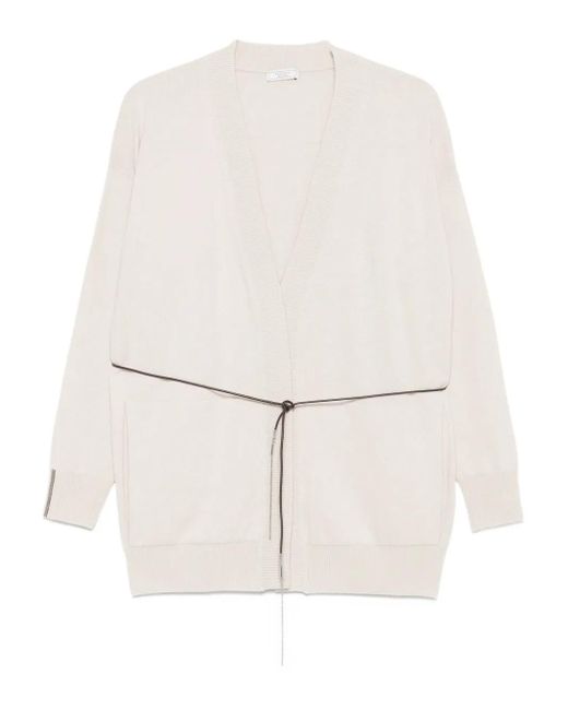 Peserico White Tie-Fastening V-Neck Cardigan