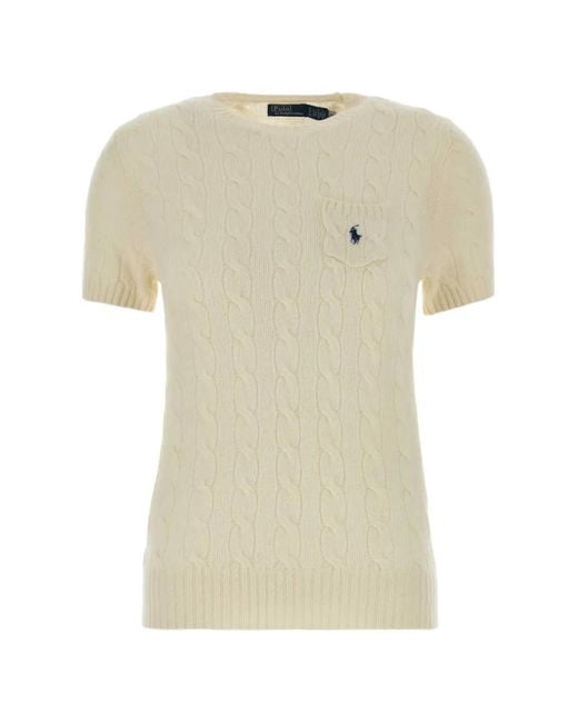 Polo Ralph Lauren White Cable-Knit Short-Sleeve Sweater
