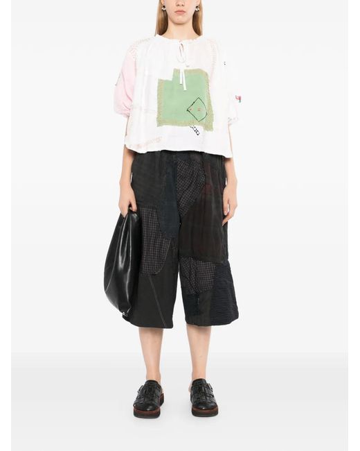 By Walid Black Patchwork Drawstring Shorts