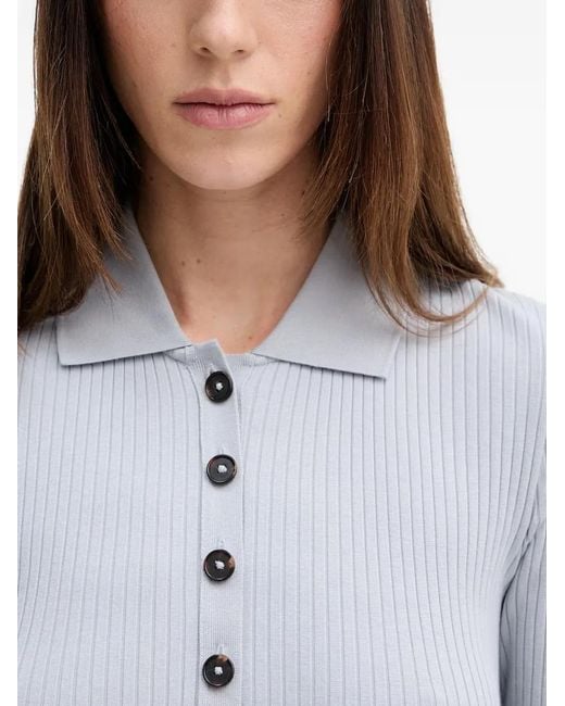 Marc O' Polo White Ribbed-Knit Polo Shirt