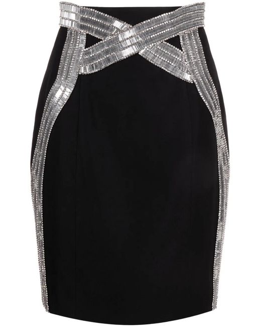 Balmain Black Sequin-Embellished Pencil Skirt