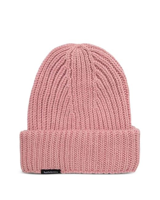 Peak Performance Pink Ribbed-Knit Beanie Hat