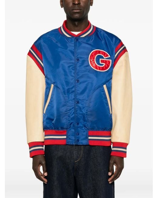 Golden Goose Deluxe Brand Blue Leather-Sleeve Journey Bomber Jacket for men