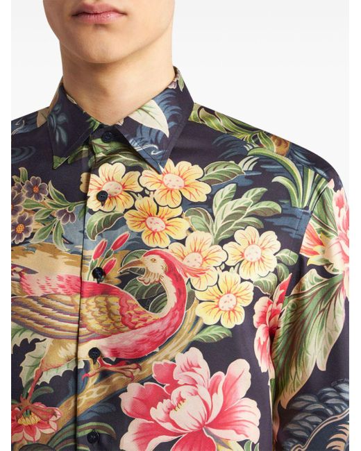 Etro Red Floral-print Silk Shirt for men