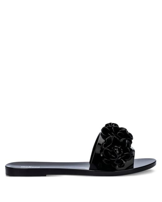 Melissa Black Floral-Embellished Slides