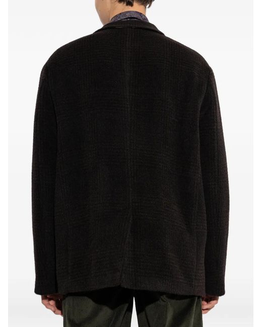 Etro Black Wool And Alpaca Wool Pea Coat With Check Motif for men
