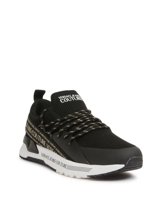 Versace Jeans Couture Black Knitted Lace-Up Logo Sneakers