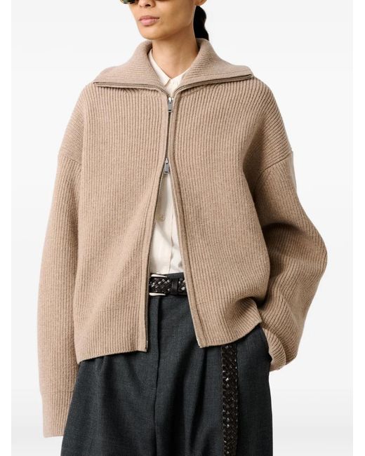 Studio Nicholson Natural Ribbed-Knit Zip-Up Sweater