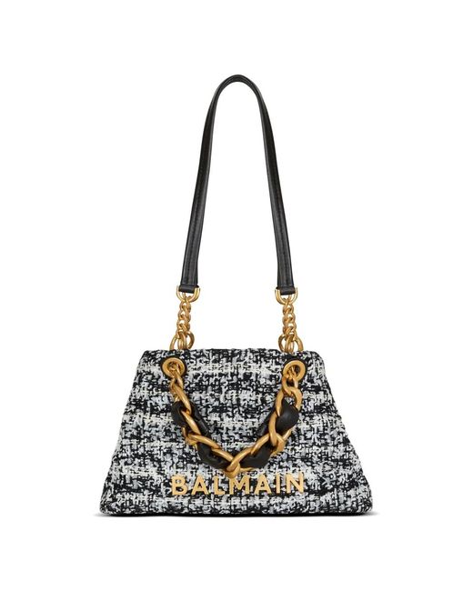 Balmain Blue Small 1945 Soft Tweed Tote Bag