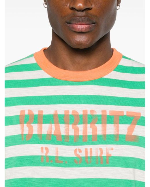 Polo Ralph Lauren Green Text-print Striped Cotton T-shirt for men