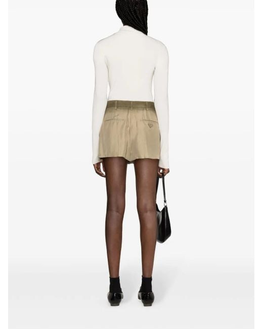 Prada Natural Neutral High-waist Silk Mini Shorts - Women's - Calf Leather/silk