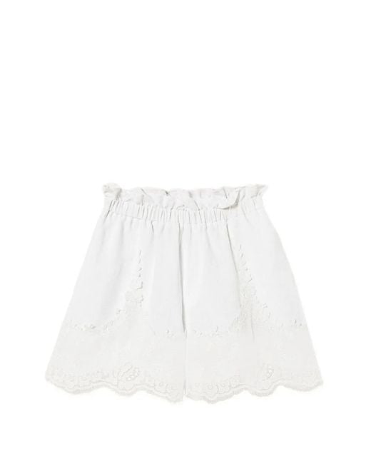 Twinset White Linen Shorts With Lace
