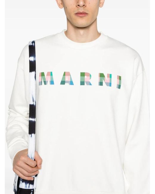 Marni White Logo-Print Cotton Sweatshirt for men