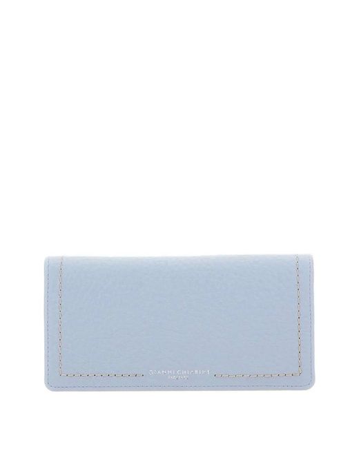 Gianni Chiarini Blue Bubble Printed-Logo Leather Wallet