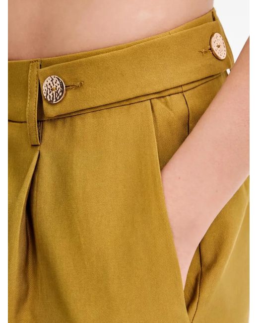 Morgan Yellow Button-Detail Pleated Trousers