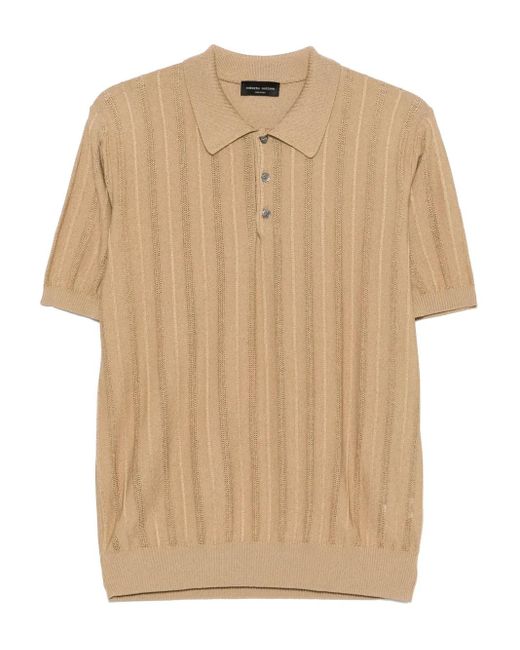メンズ Roberto Collina オープンニット ポロシャツ Natural