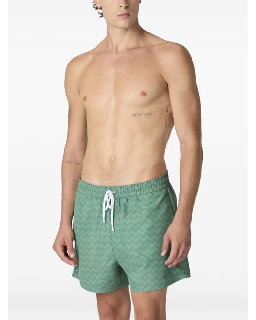 Missoni Green Drawstring Swim Shorts With Zigzag Pattern for men