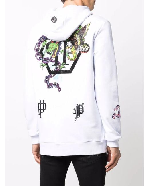 Philipp Plein White Logo-Print Pullover Hoodie for men