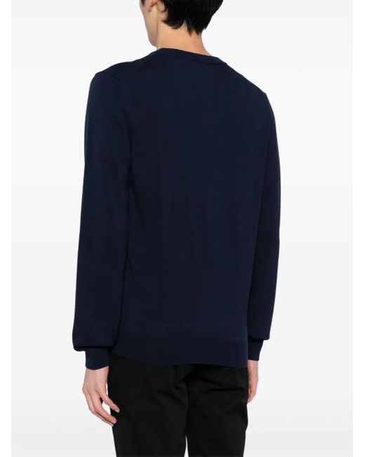 Lacoste Blue Logo-Embroidered Fine-Ribbed Jumper for men