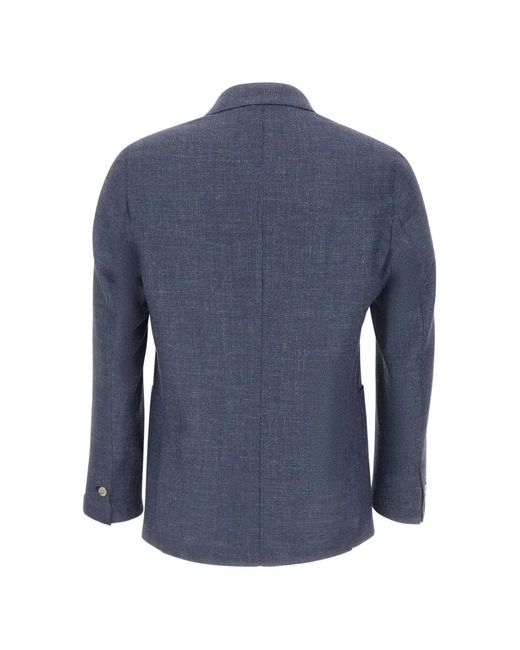 Barba Napoli Blue Buttoned Patch-Pockets Blazer for men