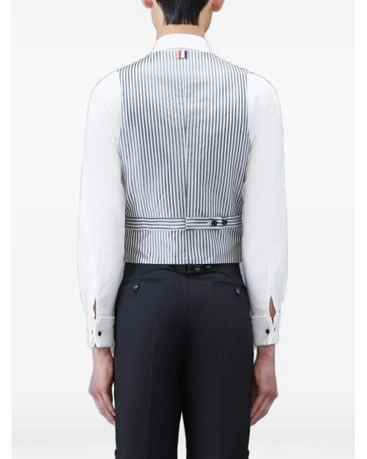 Thom Browne Blue Striped-Back Five-Button Waistcoat for men