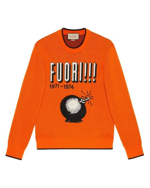 Maglione con stampa Fuori di Gucci in Orange da Uomo