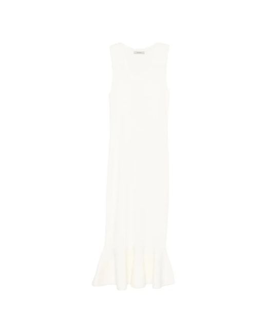 IVORY PARIS White Ruffled-Hem Sleeveless Midi Dress
