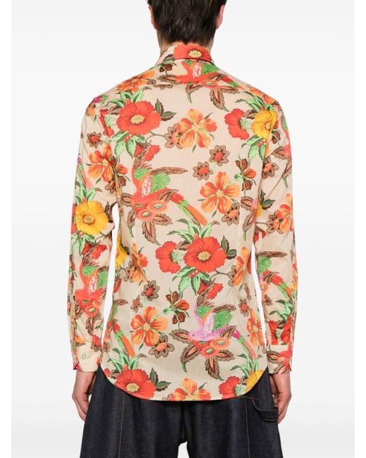 Etro Orange Floral-print Cotton Shirt for men