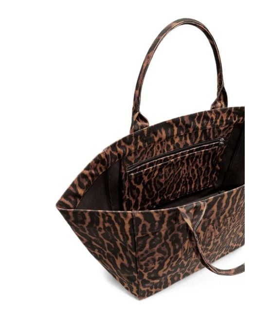 Ganni Brown Xxl Leopard-Print Embroidered Tote Bag
