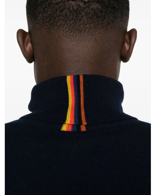 Paul Smith Blue Stripe-Detail Turtleneck Sweater for men