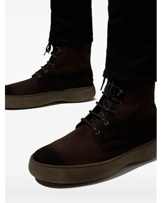 Tod's Brown Monogram-Debossed Lace-Up Boots for men