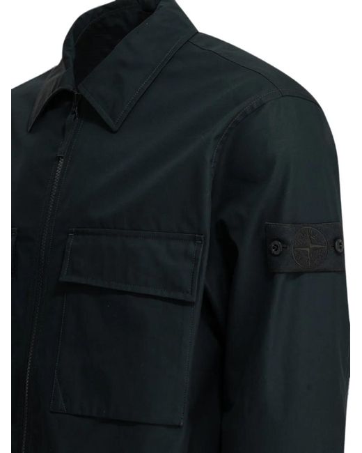 Stone Island Black Logo-Patch Shirt Jacket for men