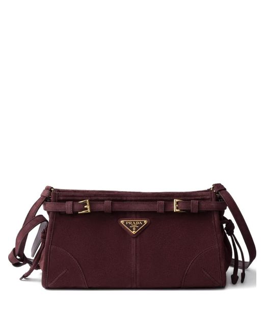 Prada Purple Small Suede Bonnie Top-Handle Bag