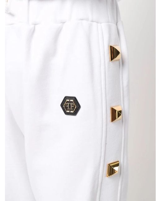 Philipp Plein White Studded Track Pants