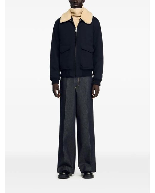 Sandro Black Removable Collar Jacket for men