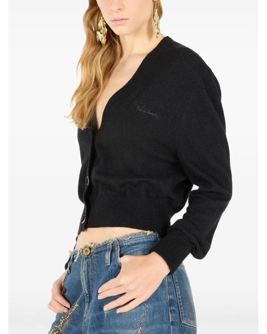 Roberto Cavalli Black Cropped Button-Up Cardigan
