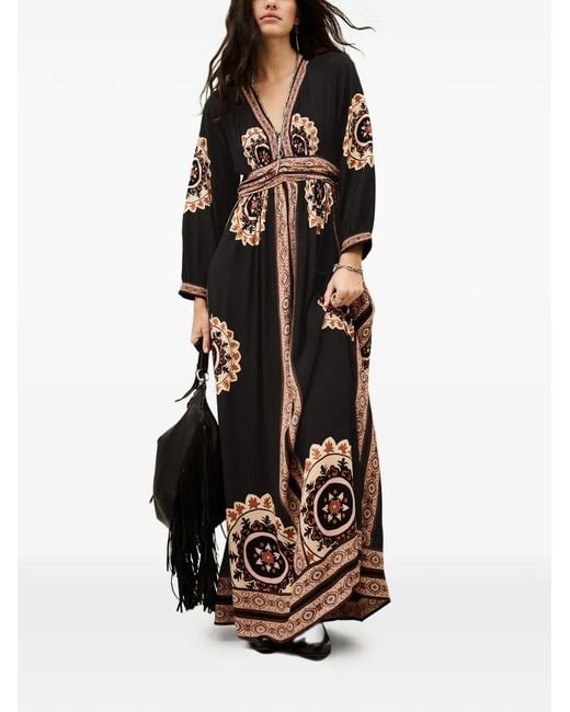 Ba&sh Black Robe Imprimée Vera À Col V