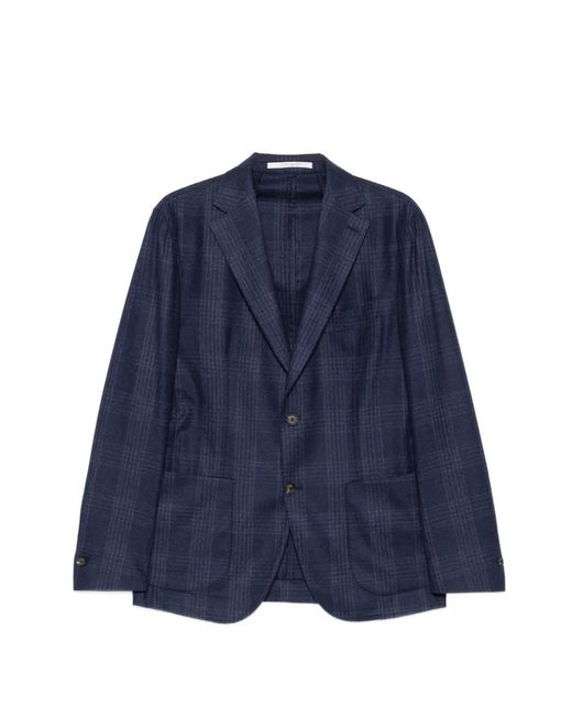 Eleventy Blue Check-Pattern Single-Breasted Jacket for men
