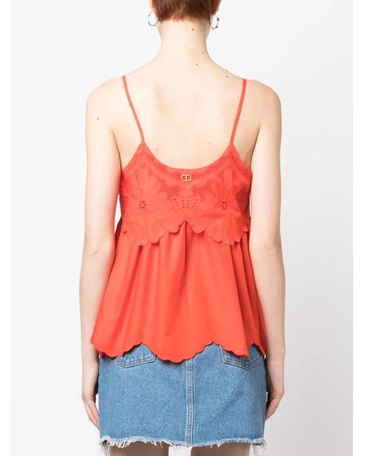 Twinset Red Broderie Anglaise Poplin Top
